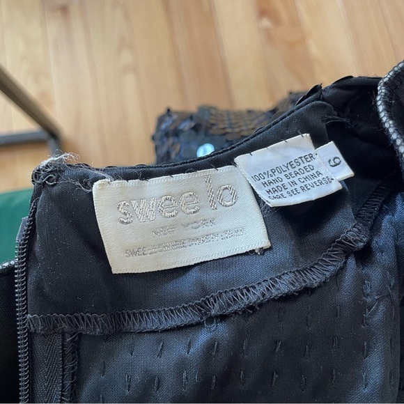 Swee Lo Vintage 1980s Long Sleeve Sequin Black V-Neck Cocktail Dress EUC Size 6 - Picture 6 of 8